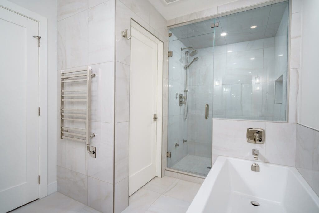 Cost to Renovate a Bathroom in Calgary, AB | White Bathroom Renovation | Rusch Design Build