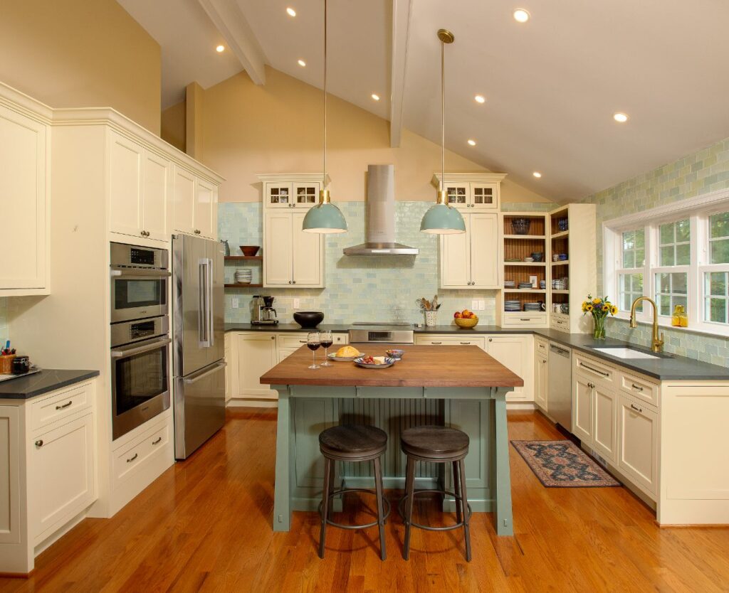 The Storybook Kitchen with a watercolour-derived backsplash by Merrick Design and Build, Silver Spring, Maryland